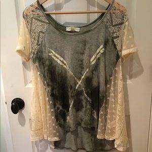 Boho tie dyed top with lace